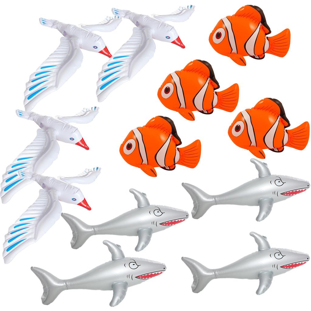 Seaside Inflatable Set | 12 Pcs | Seagull, Shark & Clownfish