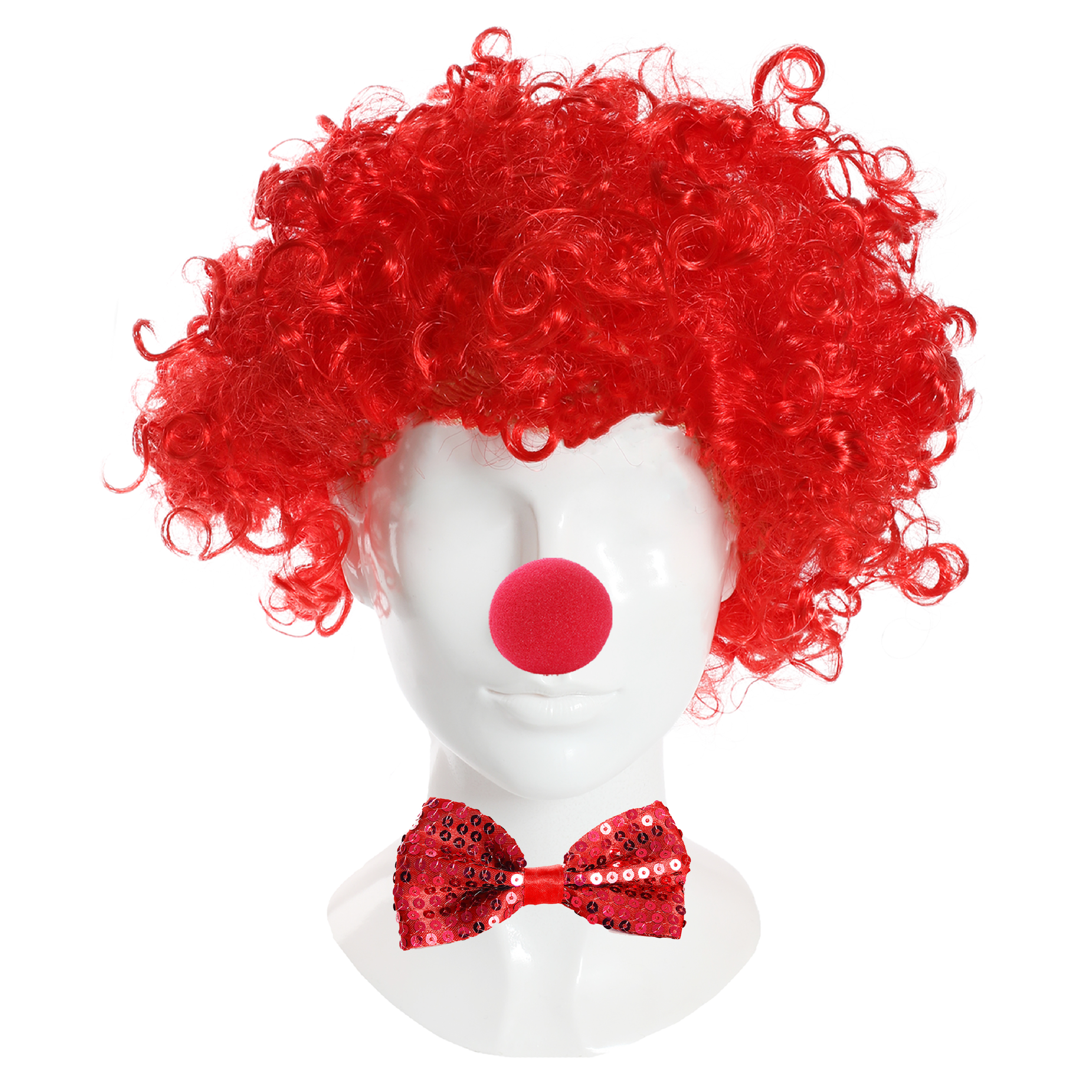 Afro 3 Piece Red Nose Day Set - Red Nose, Afro & Sequin Bow Tie