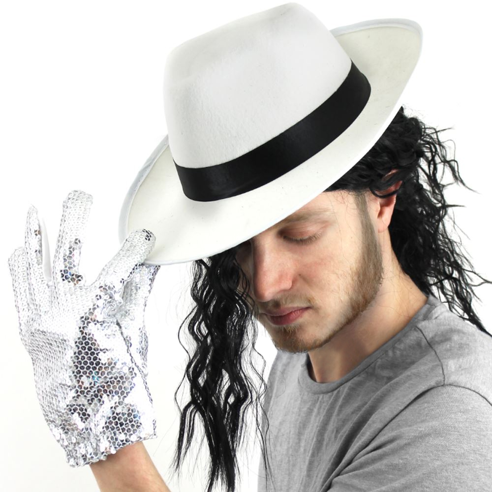 White Trilby Hat with Attached Hair