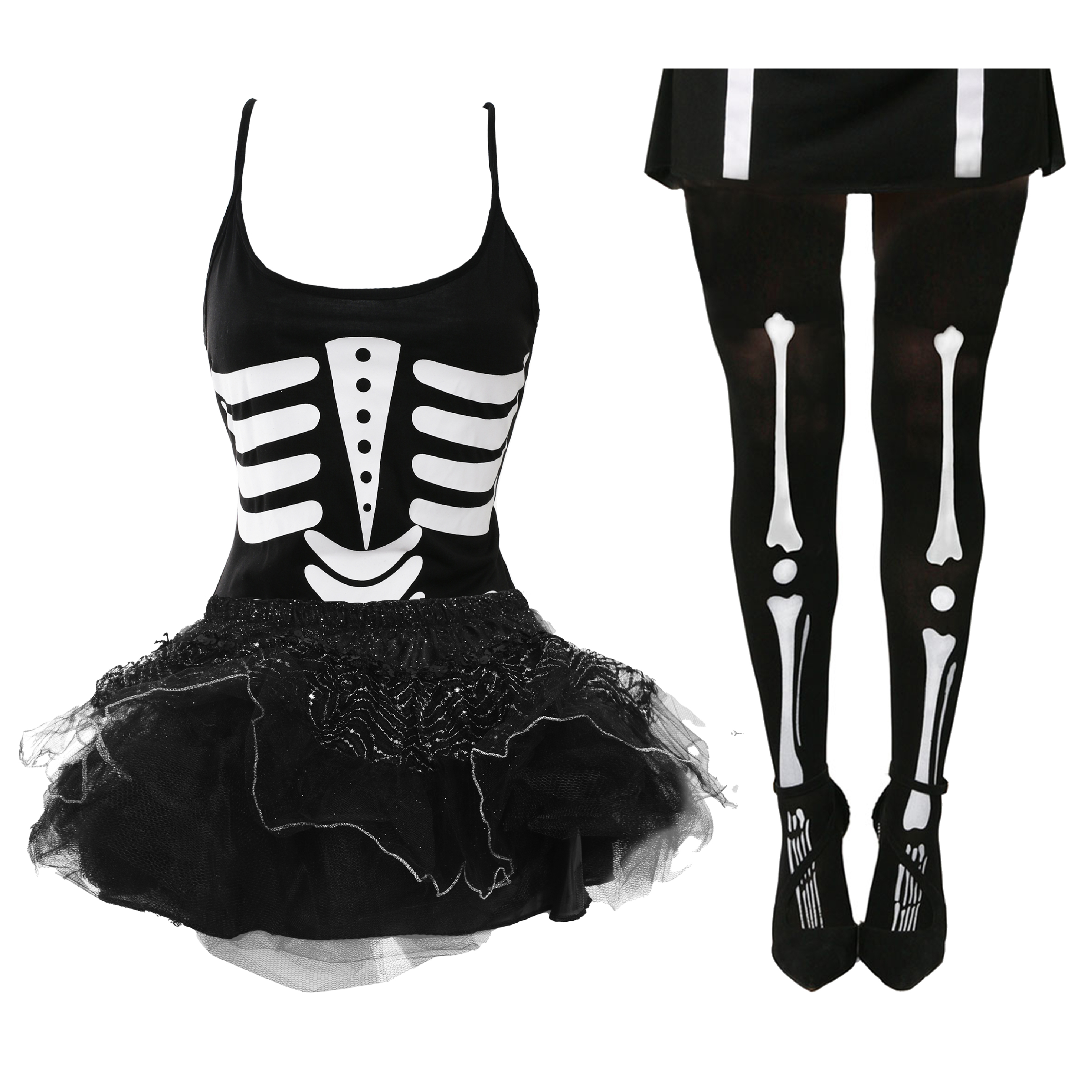 Ladies Skeleton Tutu Dress with Tights