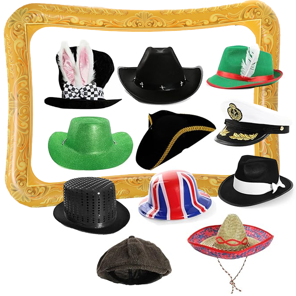 Pack Of 11 Party Photo Booth Prop Hats & Inflatable Photo Frame