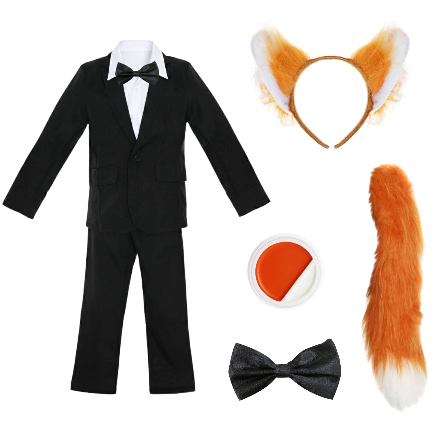 Adults Nick Fox Costume | 6 Pcs | Blazer, Trousers, Bow Tie, Ears, Face Paint & Thick Tail