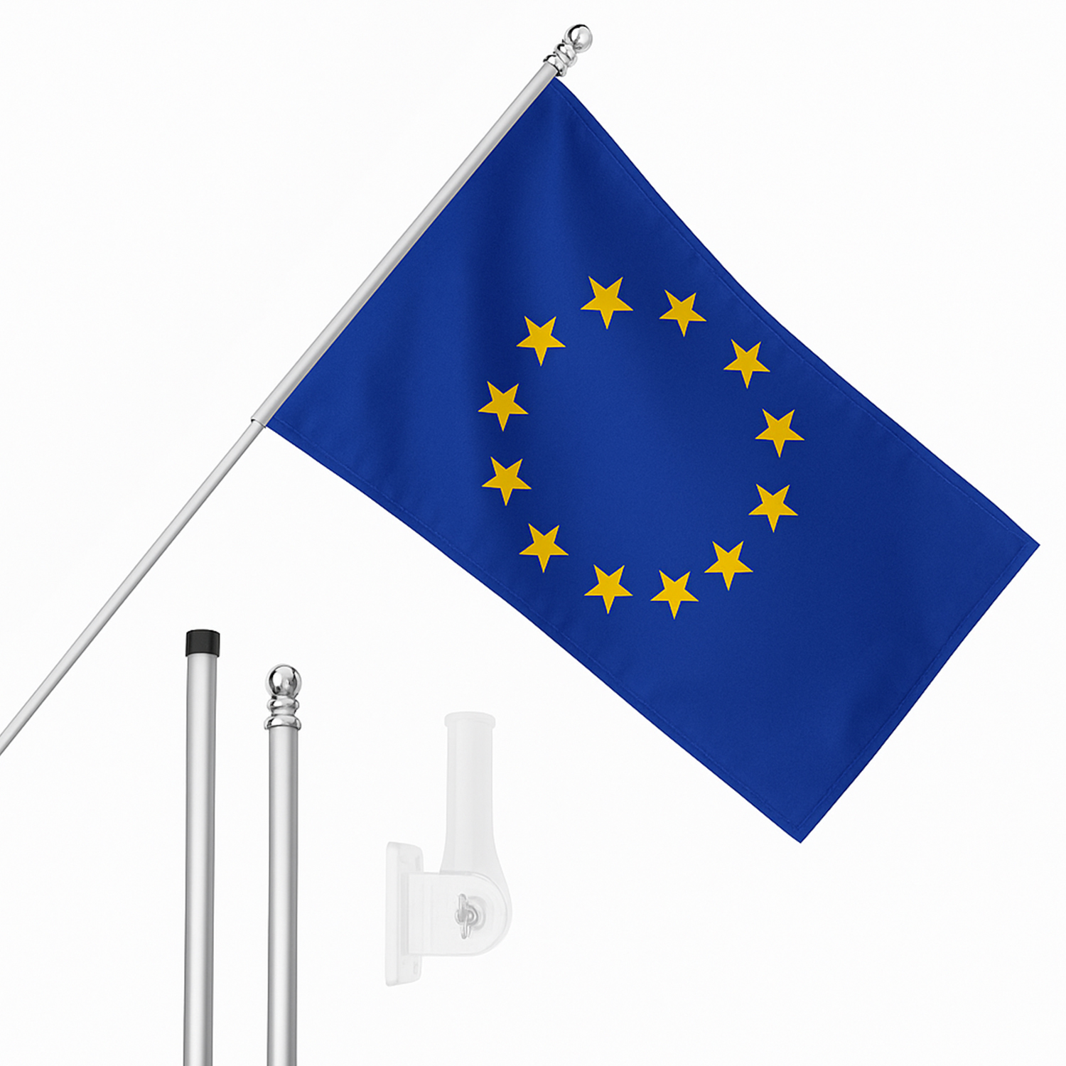 Large 5ft X 3ft European Union Flag with 6ft Pole & Wall Bracket