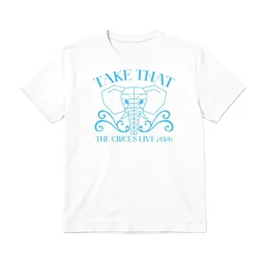 Adults Circus Tour T-Shirt | Unisex White Fan Tee with Blue Elephant Print