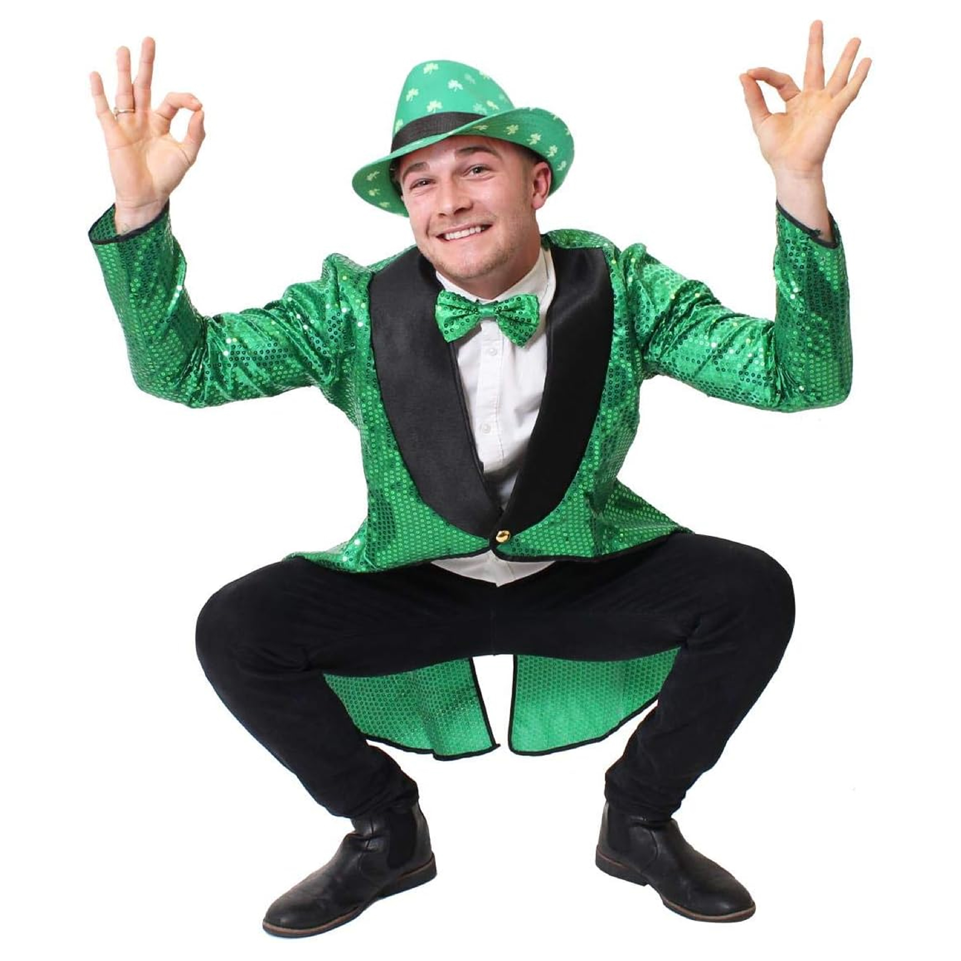 Adults Irish Leprechaun Sequin Costume with Trilby Hat