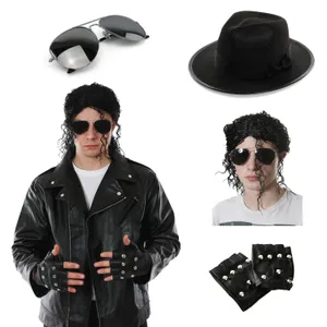 Adults King of Pop Costume | 5 Pcs | Leather Jacket, Wig, Gloves, Hat & Glasses
