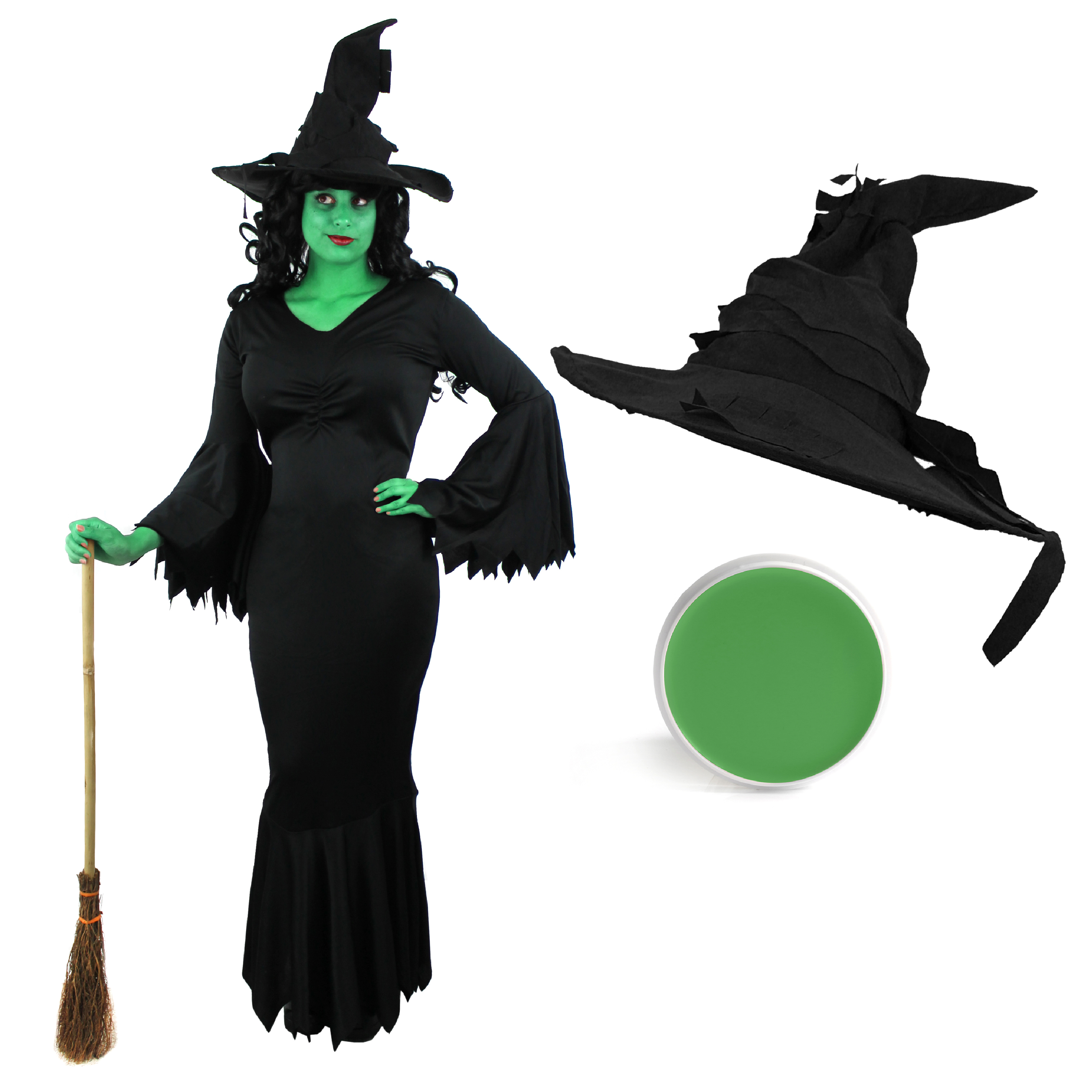 Wicked Witch Halloween Costume - Dress, Hat & Face Paint