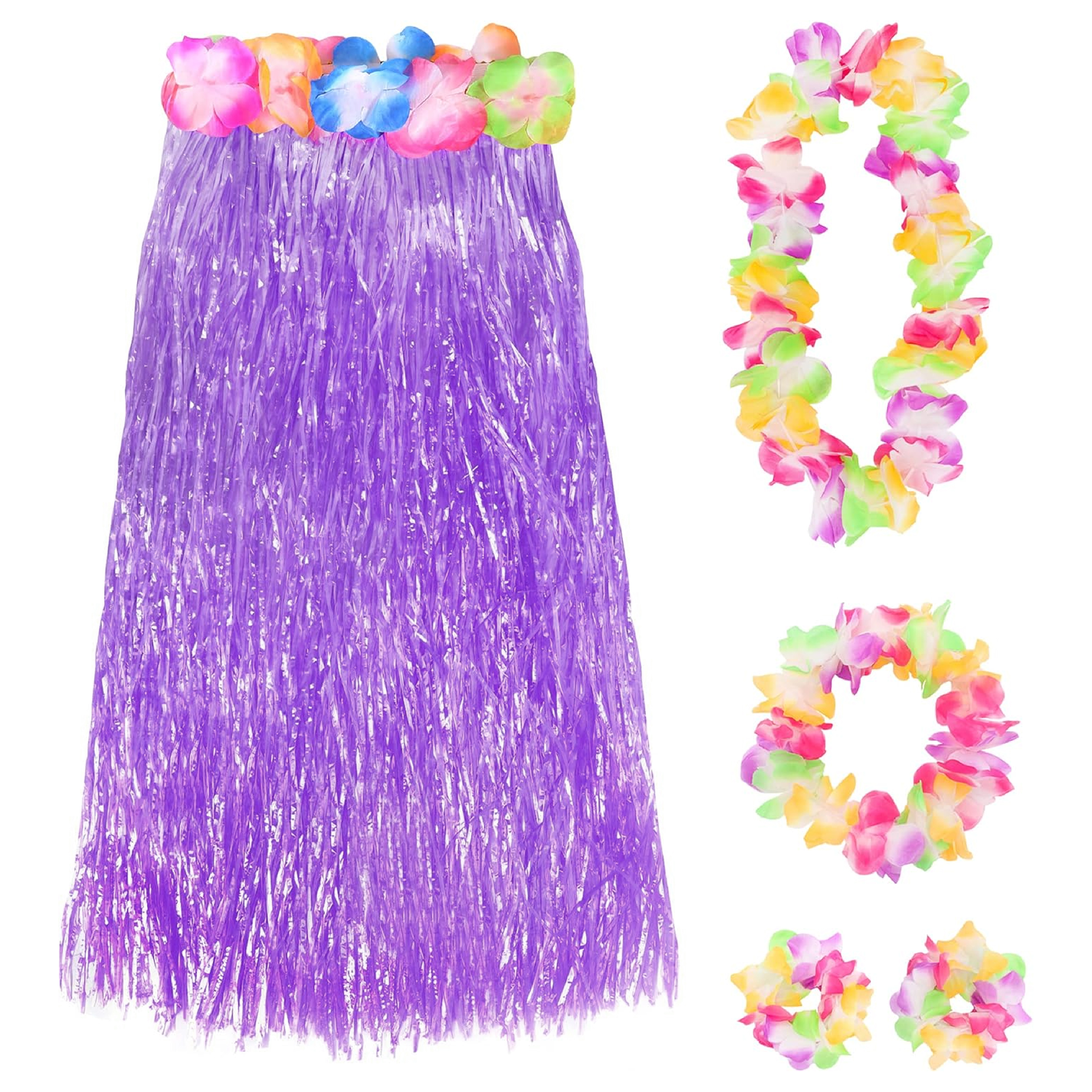 80cm Hawaiian Long Purple Hula Skirt & Lei