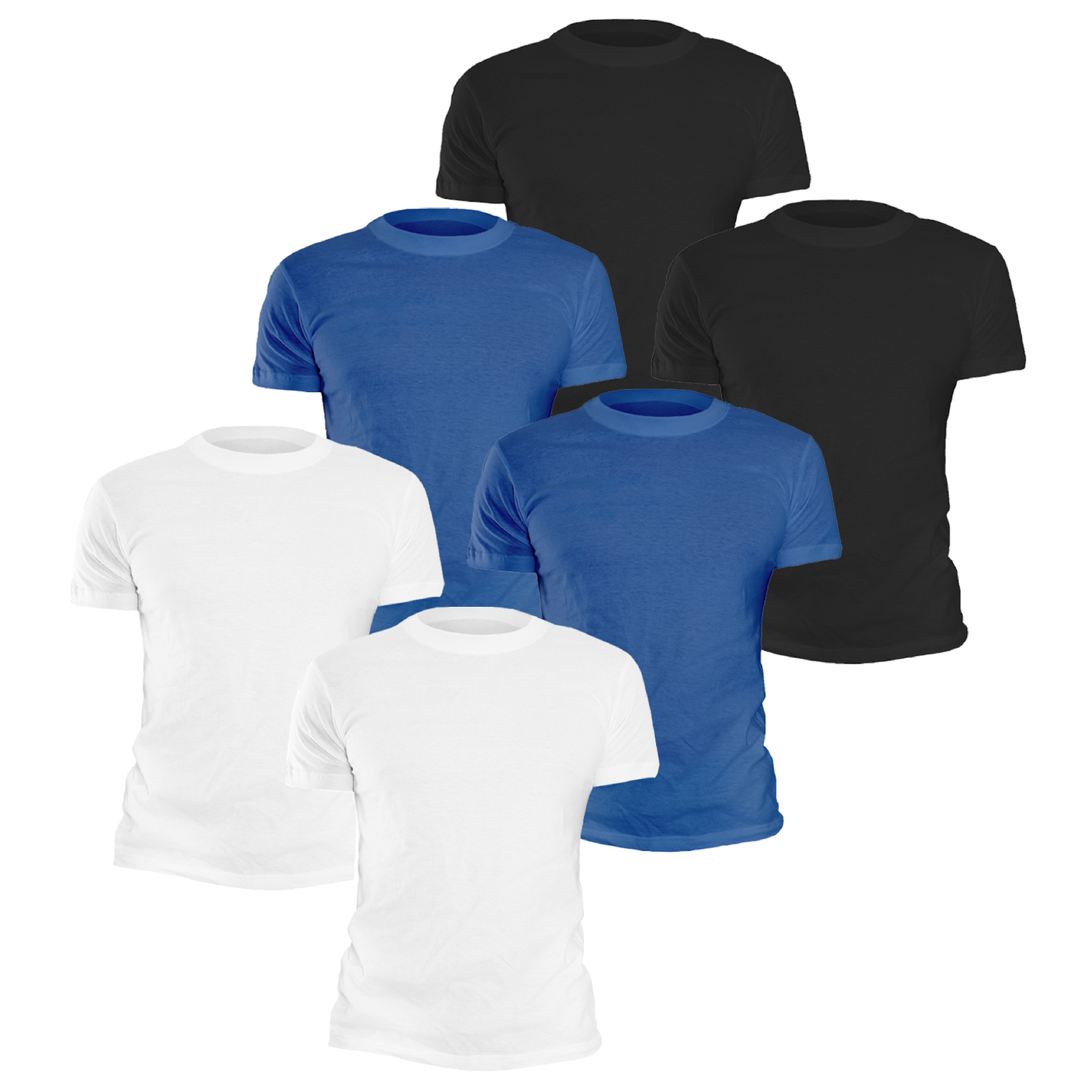 6 Pack Black, White & Blue Crew Neck T Shirts