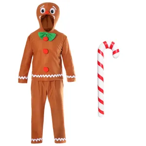Adults Gingerbread Man Costume | 3 Pcs | Top, Trousers & Inflatable Candy Cane