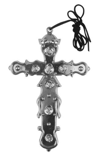 Large Silver Cross Necklace – Priest, Rock Star, Slash, Religious Fancy Dress Costume Accessory