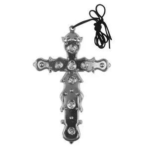 Large Silver Cross Necklace – Priest, Rock Star, Slash, Religious Fancy Dress Costume Accessory