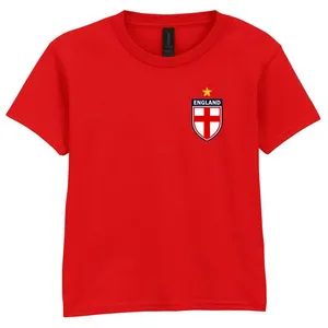 Kids England T-Shirt Red | Boys & Girls England Flag Badge Football Tee |100% Cotton