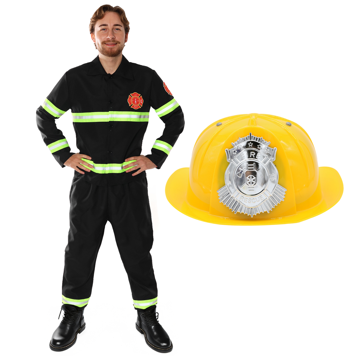 Adults Fireman Costume | 3 Pcs | Top, Trousers & Hat