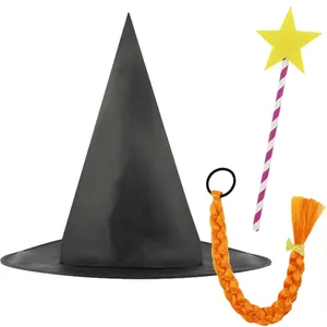 Adult's Kind Witch Accessory Set | 3 Pcs | Hat, Plait & Wand