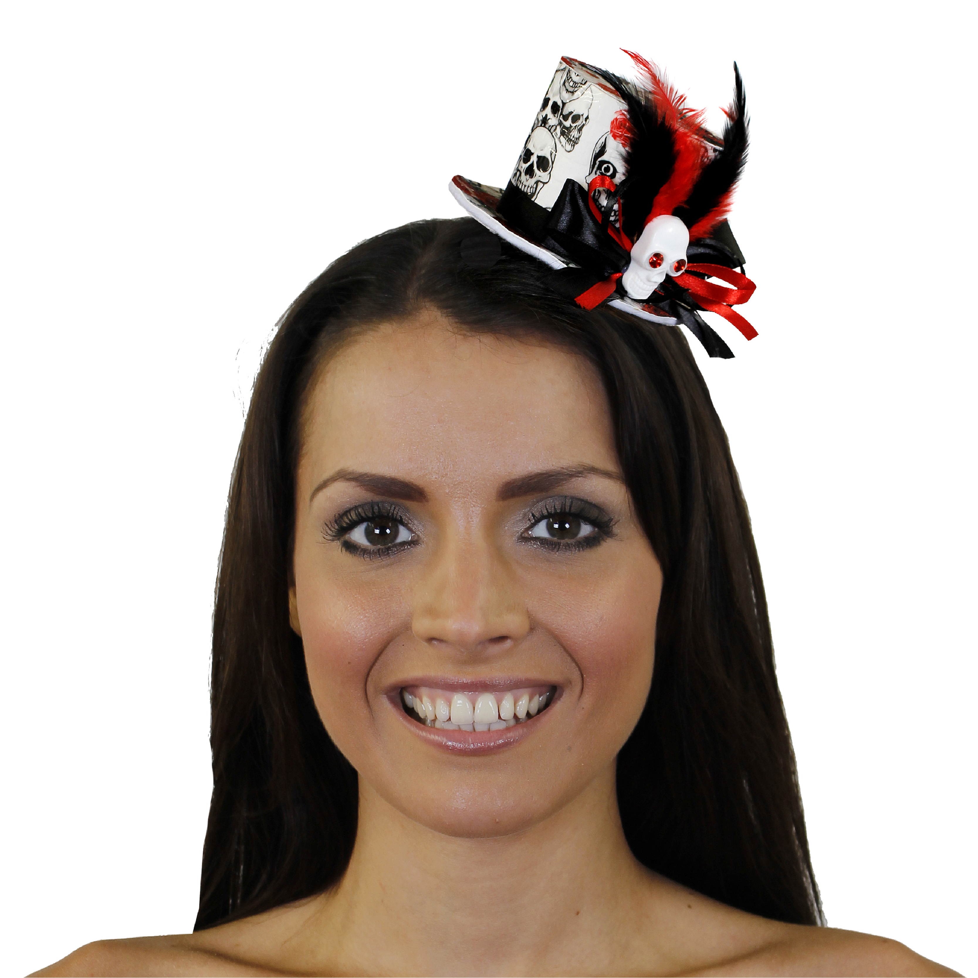 Red Mini Skull Print Topper Hat