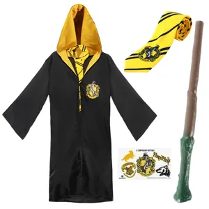 Adults Harry Potter Costume | 4 Pcs | Hufflepuff Cloak, Tie, Tattoos & Wand