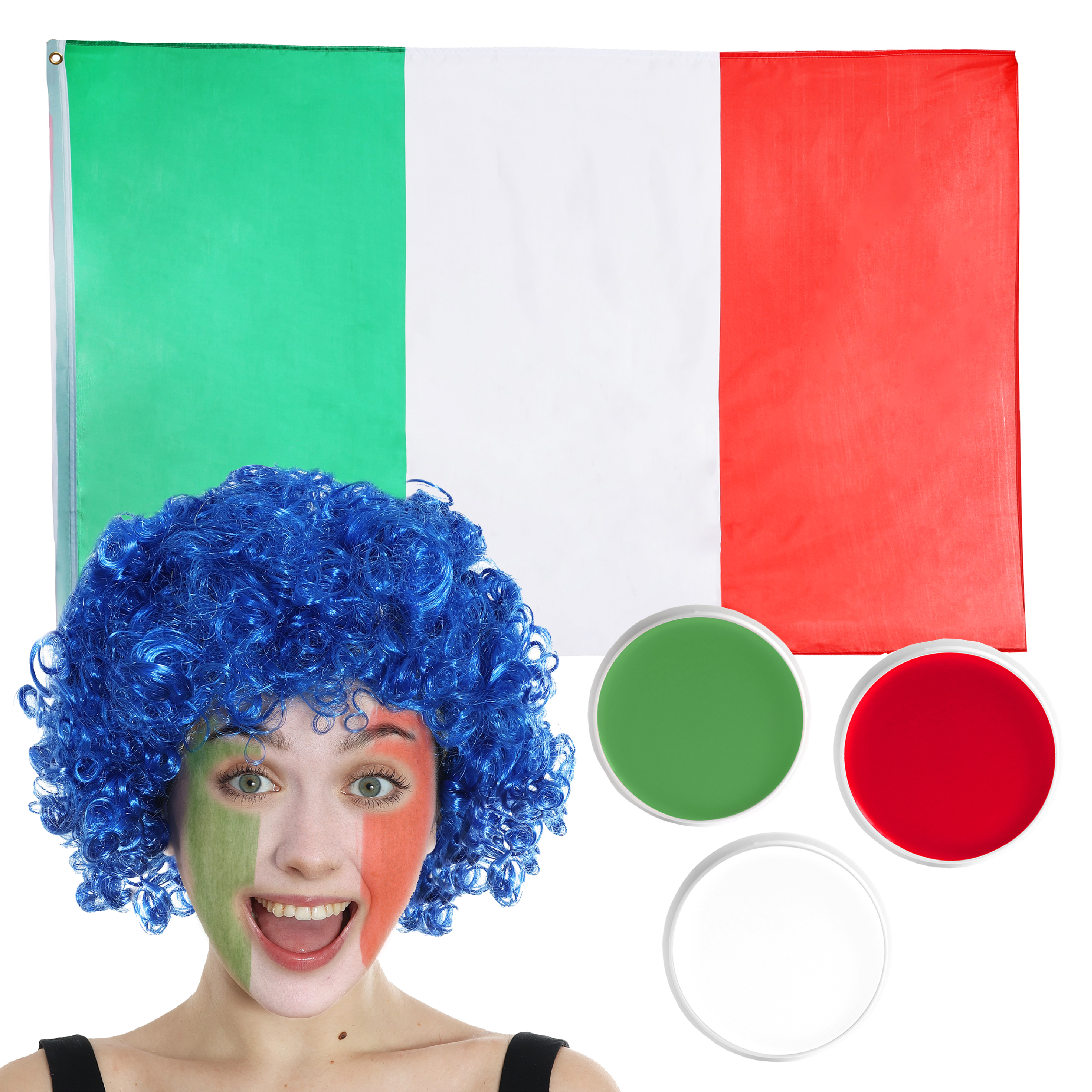 Italian Supporters Set with Blue Afro Wig