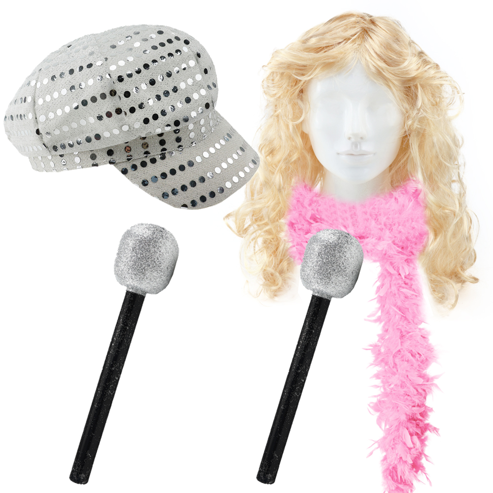 Adults Ryan & Sharpay Couples Costume | 5 Pcs | Hat, Wig, Feather Boa & Mic