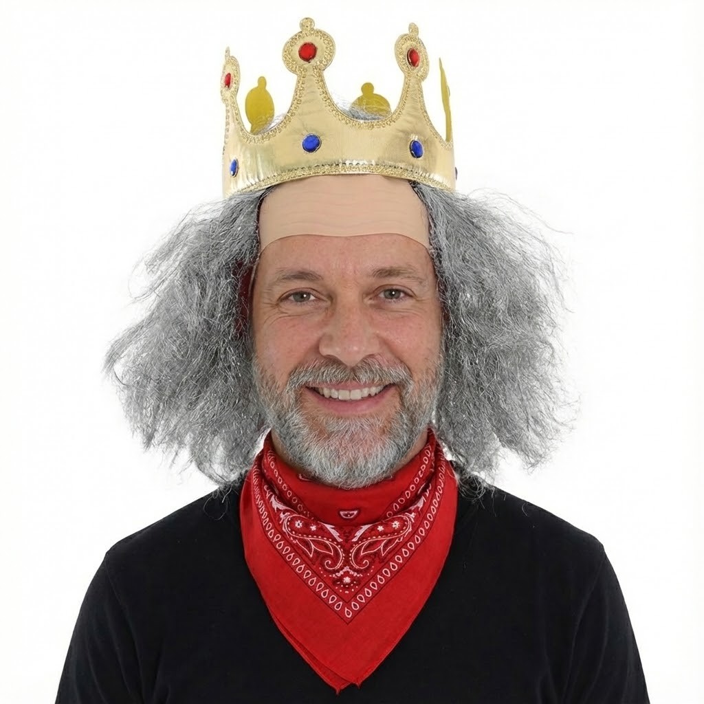 Adults Plane King Guy Accessory Set | 3 Pcs | Wig, Kings Crown & Bandana