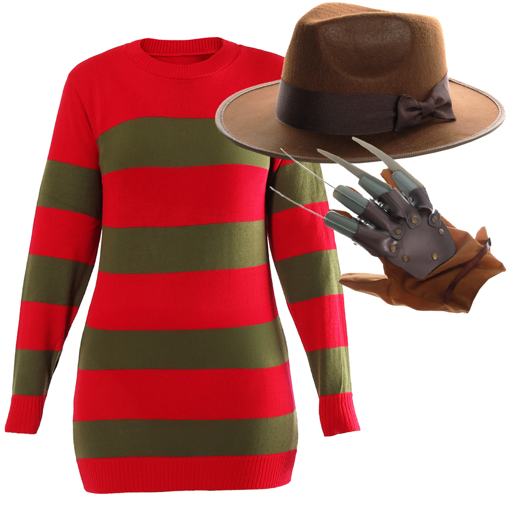 Ladies Freddy Krueger Costume | 3 Pcs | Dress, Hat & Claw