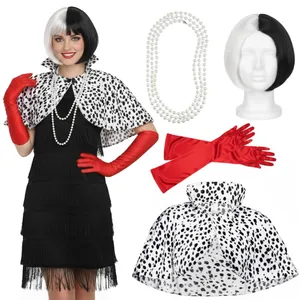 Ladies Evil Dog Lady Costume | 5 Pcs | Dress, Cape, Bob Wig, Gloves & Necklace