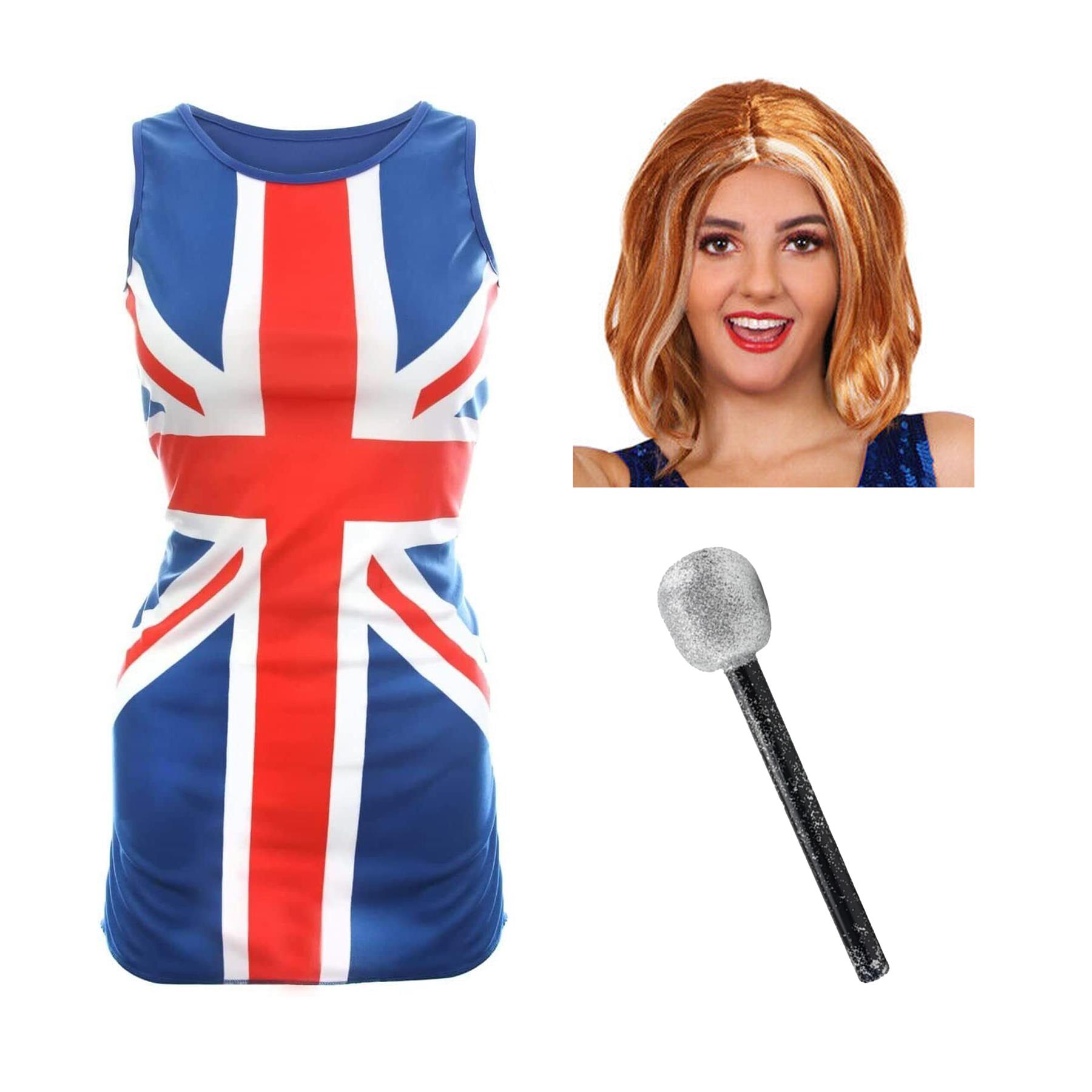 Ladies Union Jack Dress + Ginger Wig & Microphone