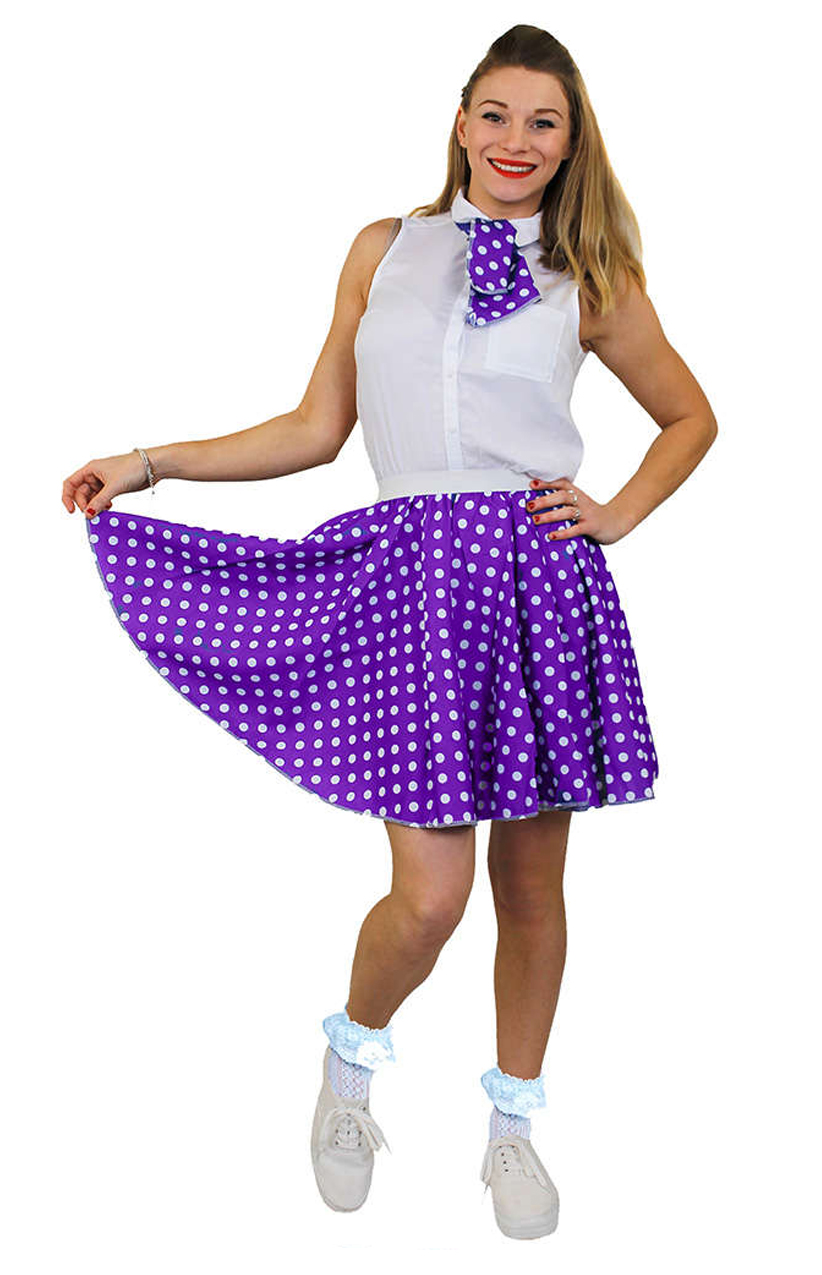 Ladies Short Polka Dot Skirt - Purple/White