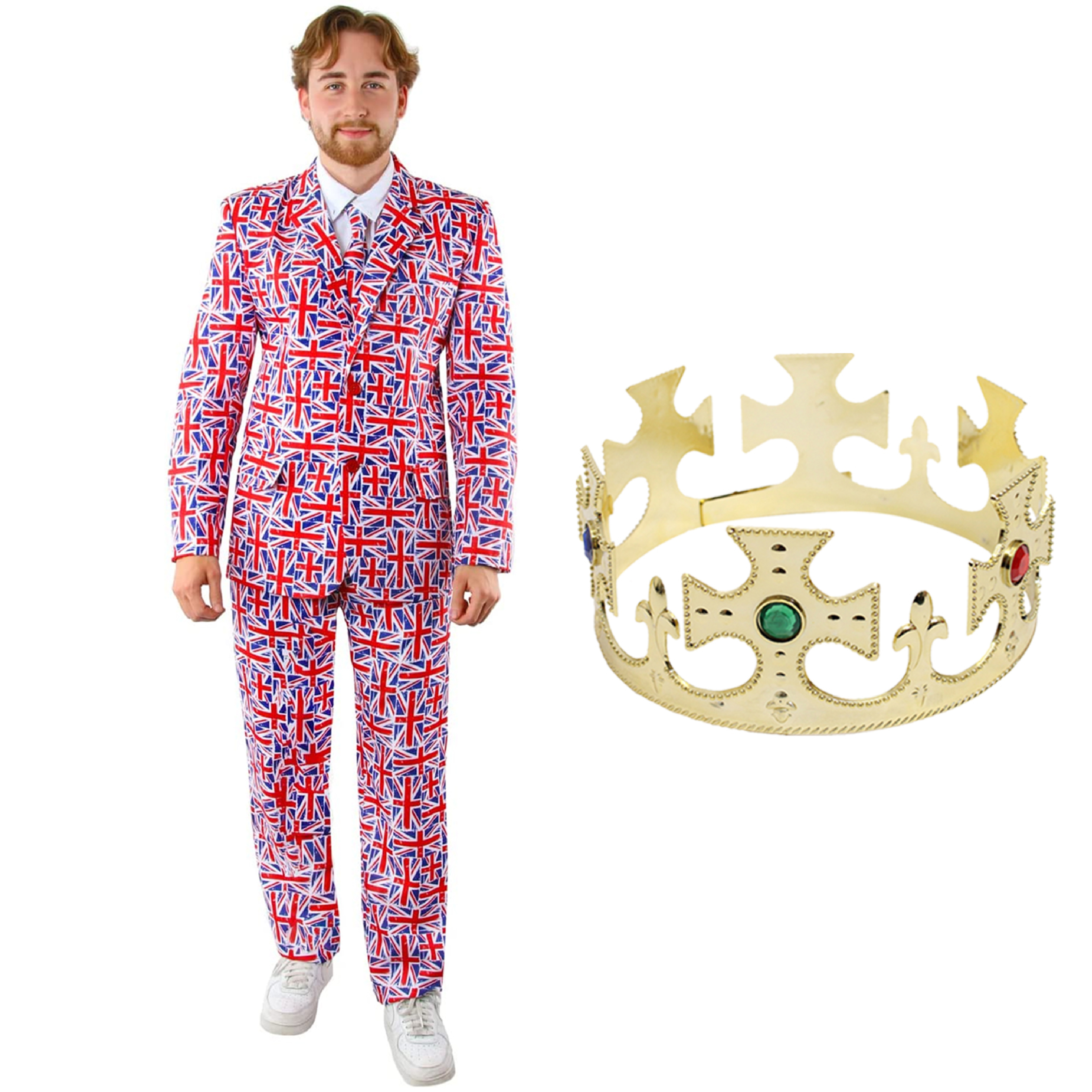 Adults Union Jack Suit & King's Crown