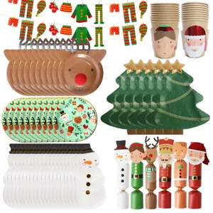 Christmas Partyware Bundle | 64 Pcs | Bunting, Plates, Napkins, Crackers, Platers & Cups