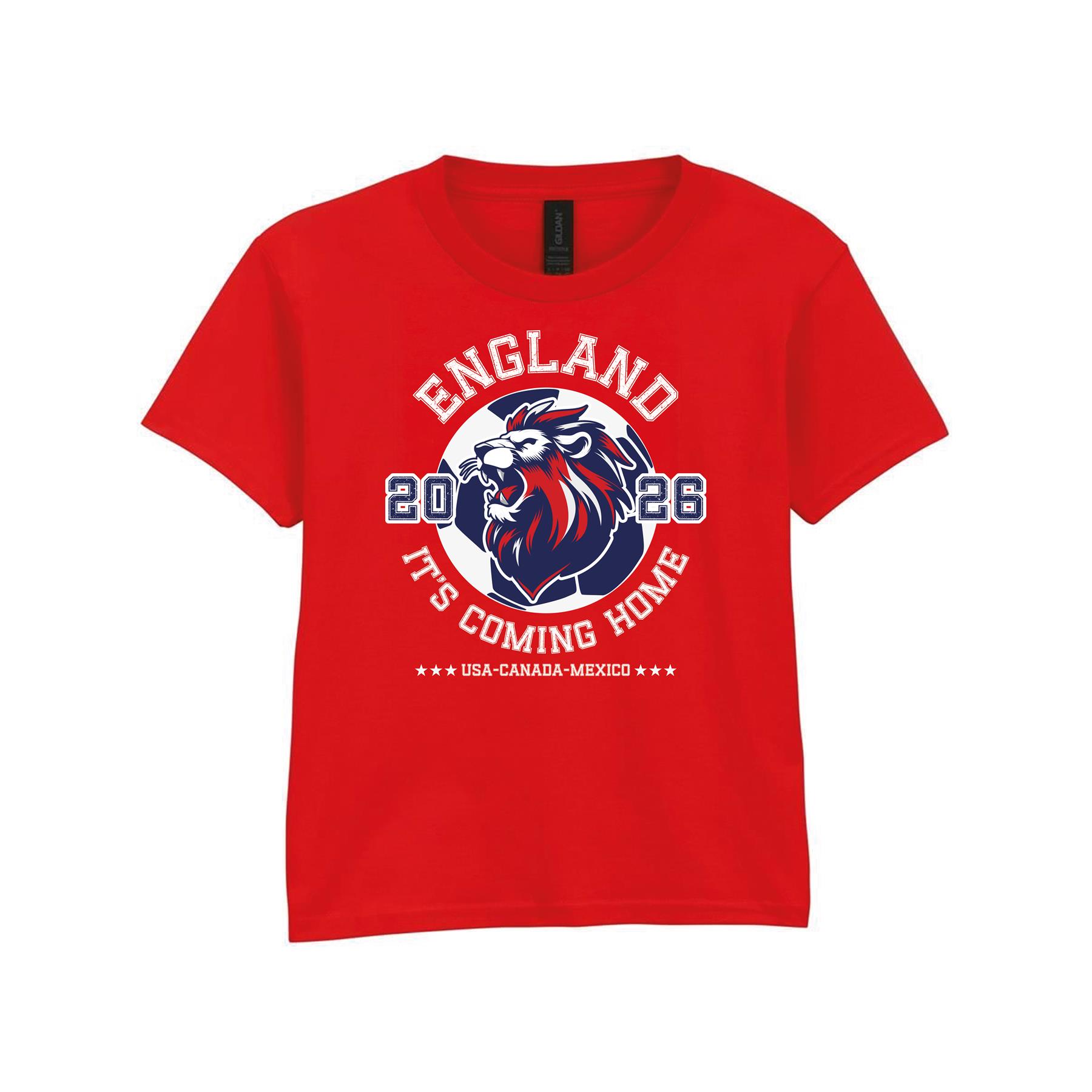 Kids England Red T-Shirt | Boys & Girls England Lion Print Football Tee | 100% Cotton