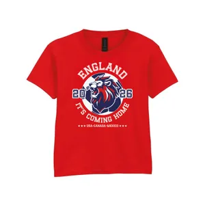 Kids England Red T-Shirt | Boys & Girls England Lion Print Football Tee | 100% Cotton