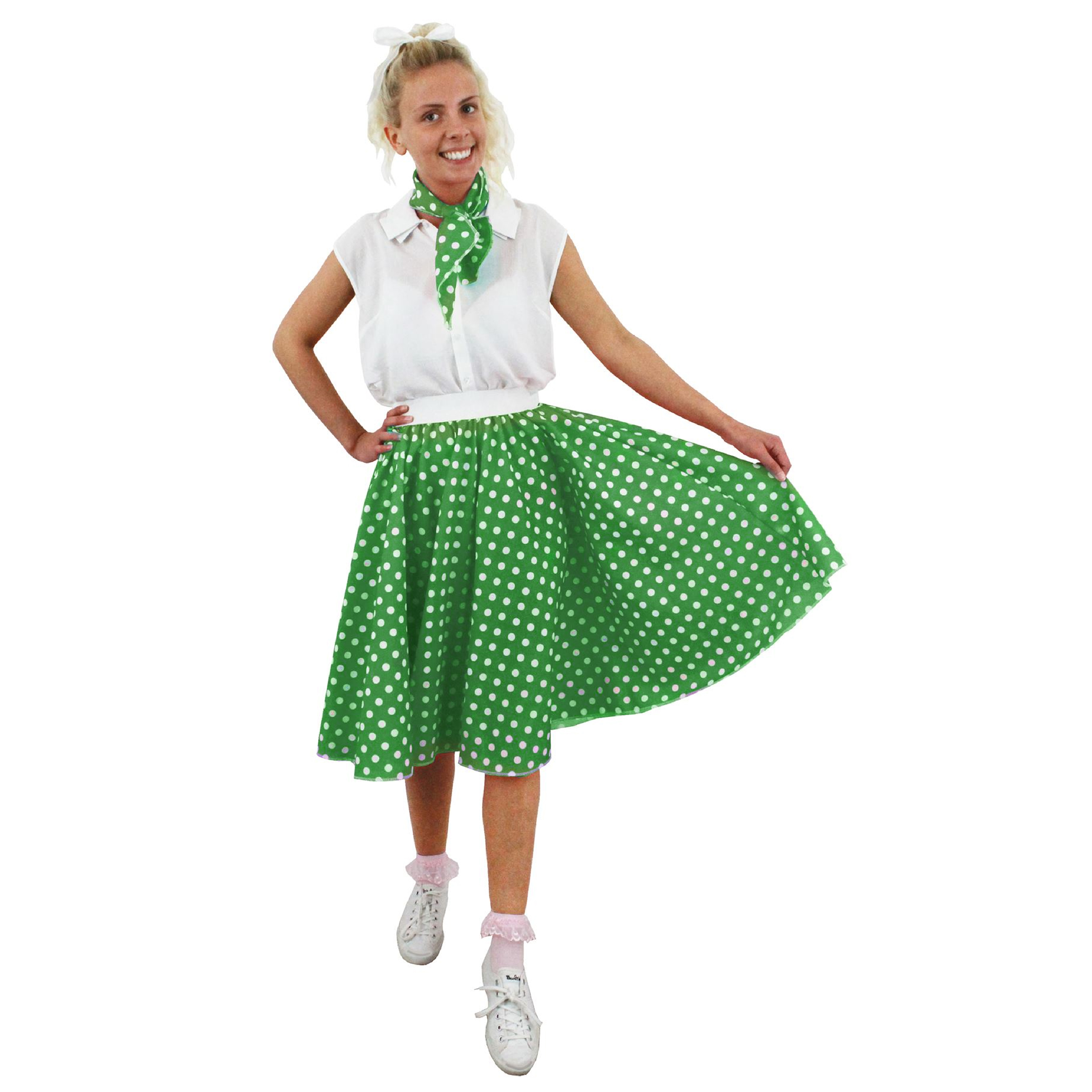 Ladies Long Polka Dot Skirt - Green/White