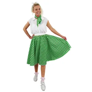 Ladies Long Polka Dot Skirt - Green/White