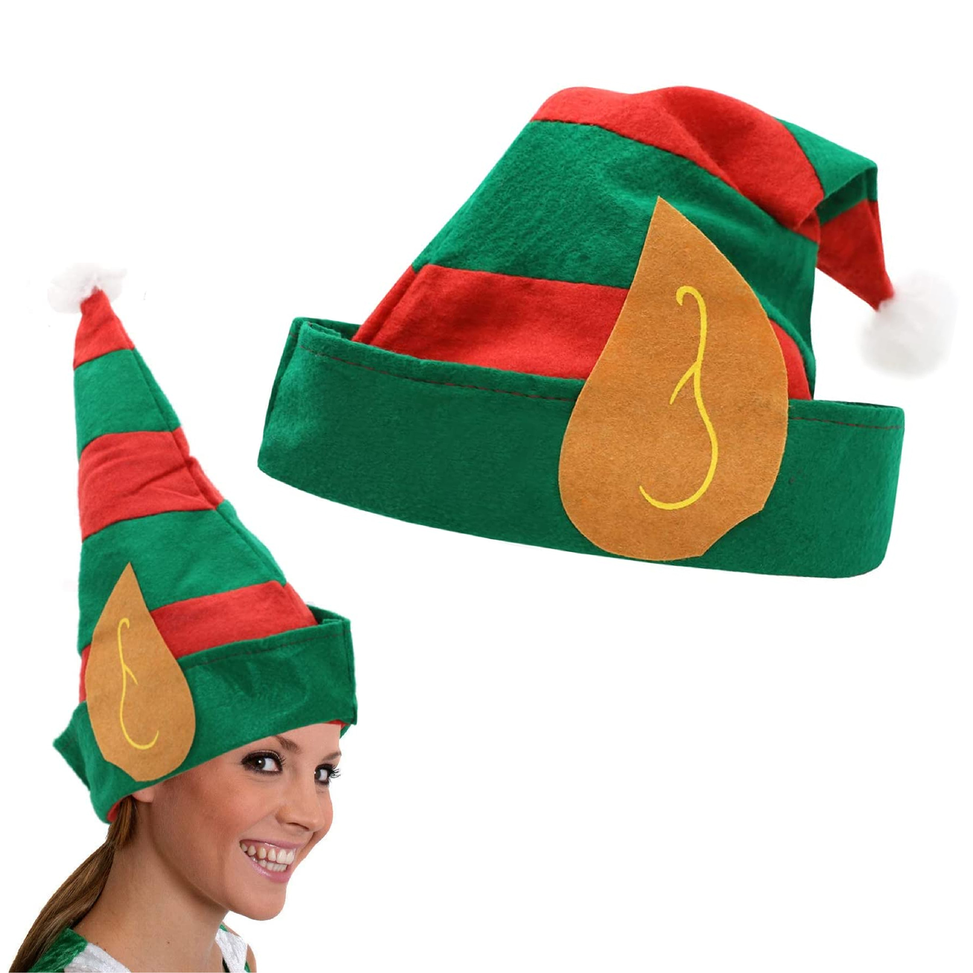 Green and Red Elf Hat with Ears