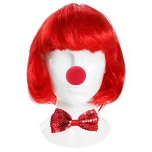 Red Nose, Bob Wig & Sequin Bow Tie
