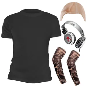 Adults Joe Rogan Costume | 4 Pcs | T-Shirt, Bald Cap, Headphones & Tattoo Sleeves