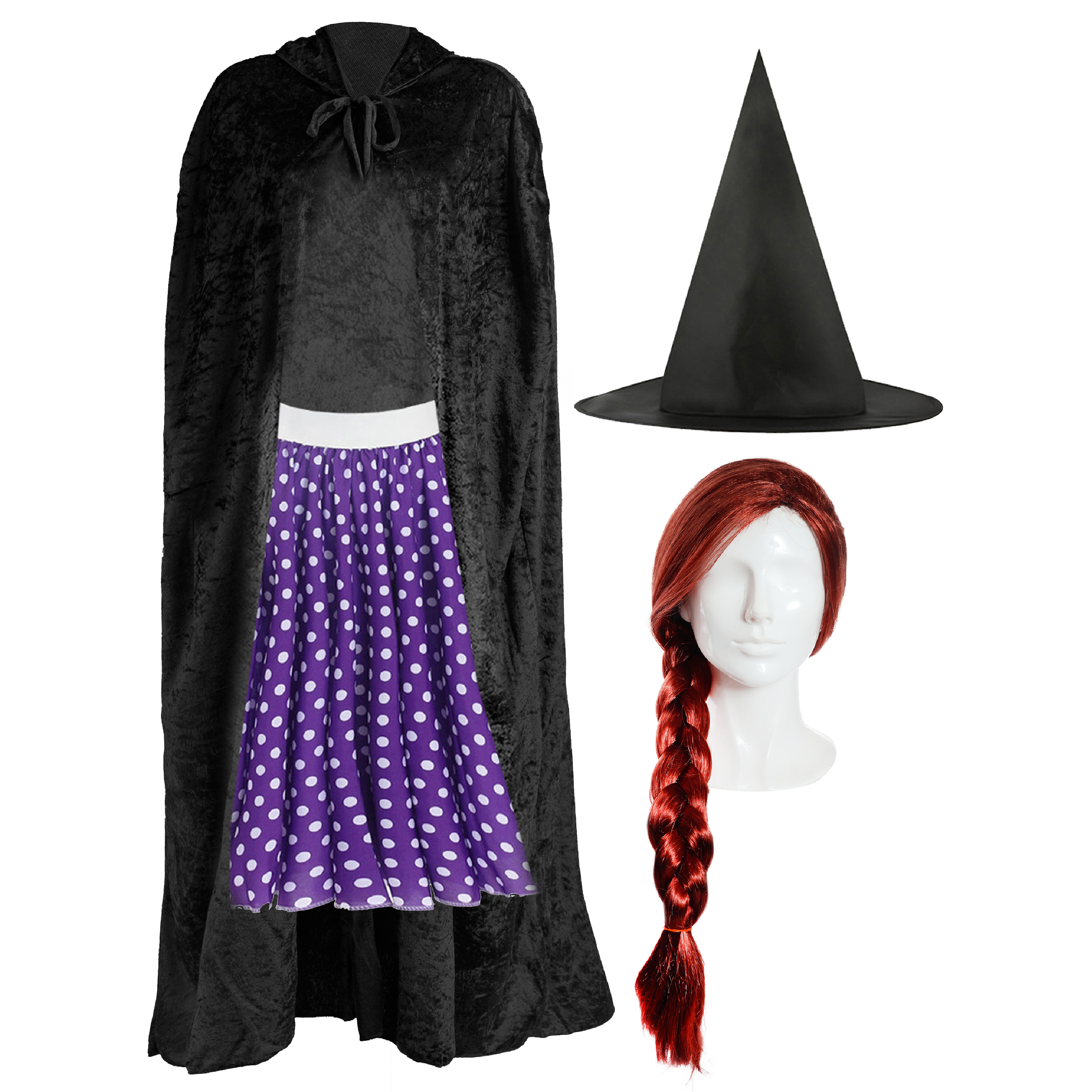 Adult's Kind Witch Costume | 4 Pcs | Skirt, Cape, Hat & Wig