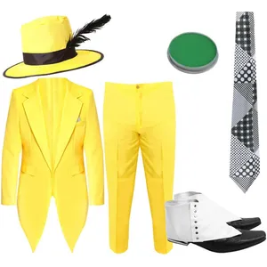Adults Mask Man Costume | 6 Pcs | Jacket, Trousers, Hat, Tie, Spats & Face Paint