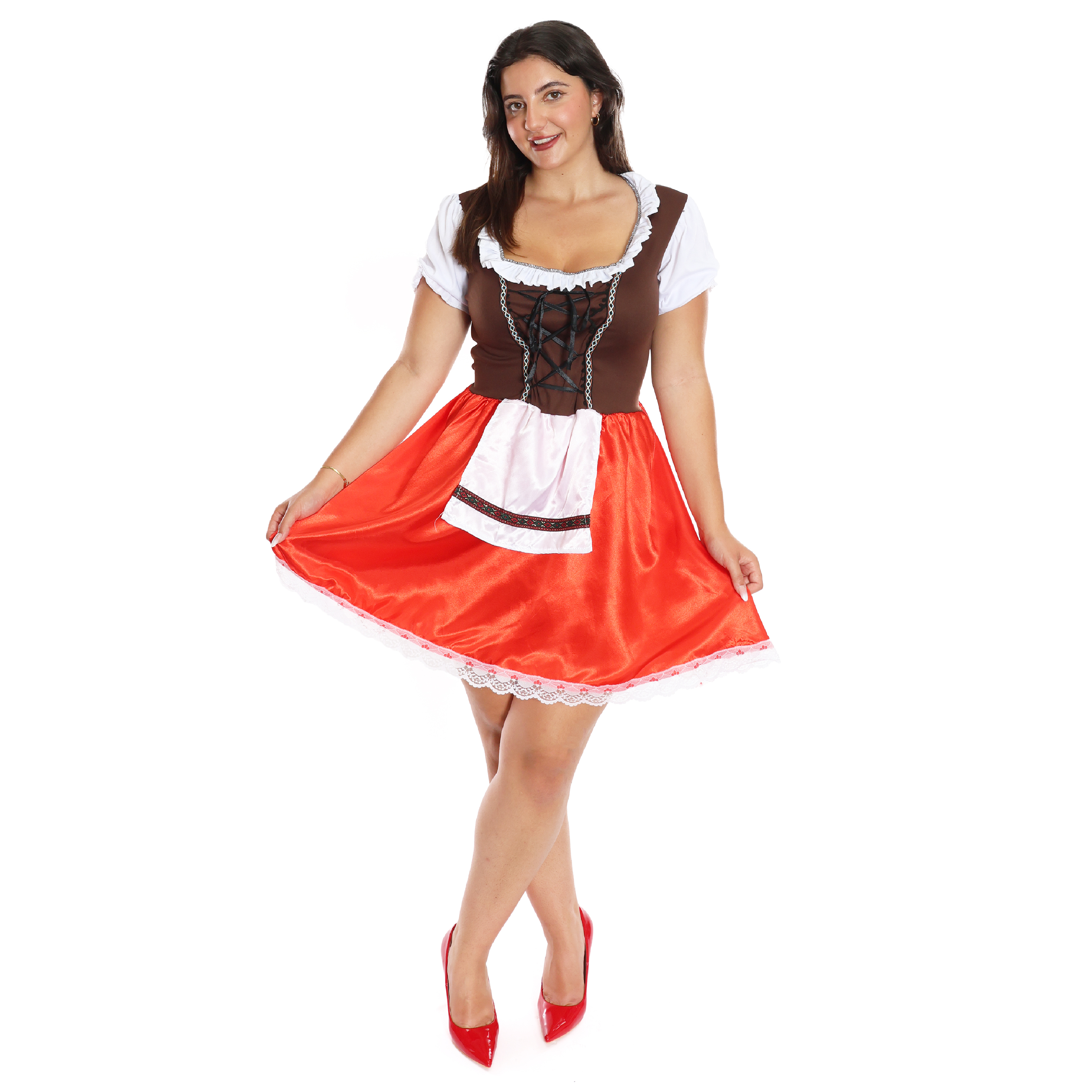 Ladies Red & Brown Bavarian Dress