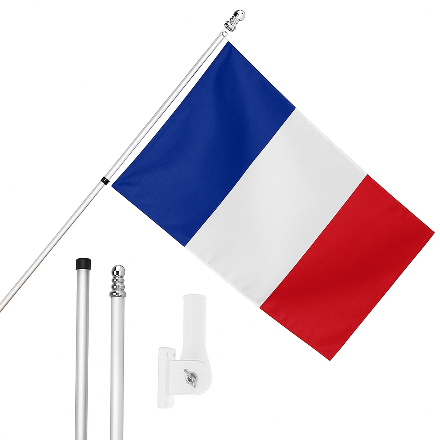 Large 5ft X 3ft France Flag with 6ft Pole & Wall Bracket