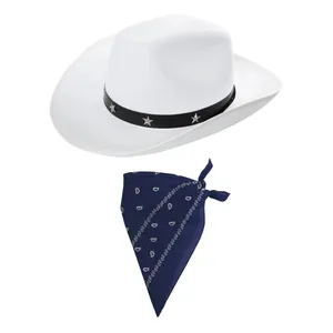White Star Studded Cowboy Hat & Navy Blue Paisley Bandana