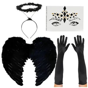 Dark Angel Accessory Set - Halo Headband, Wing, Gloves & Face Gems