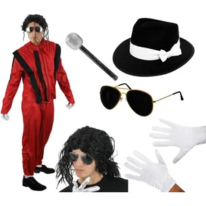Adults Deluxe King of Pop Costume | 6 Pcs | Costume, Fedora, Wig, Glasses, Gloves & Mic