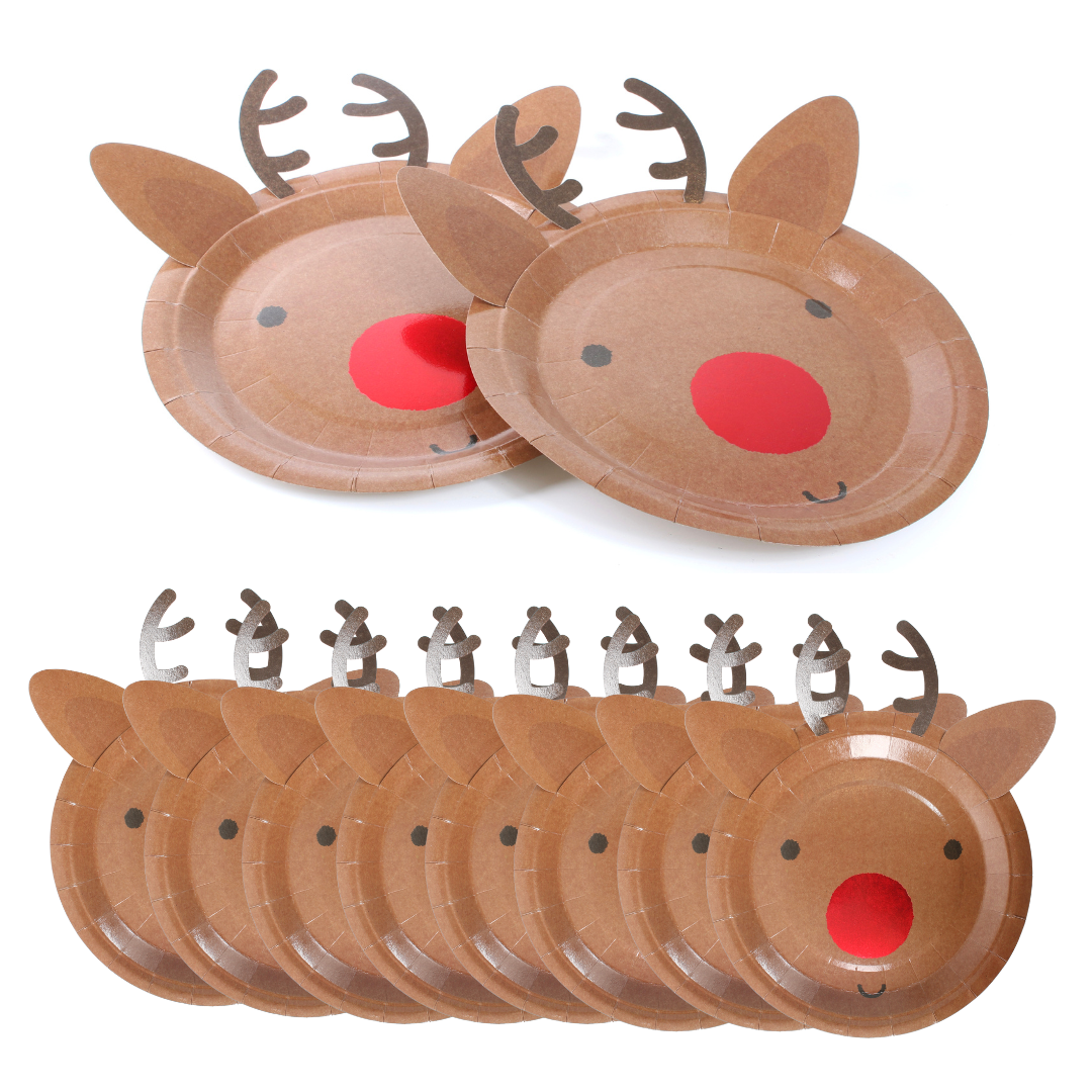 Pack of 10 Christmas Reindeer Paper Plates - 9 inch