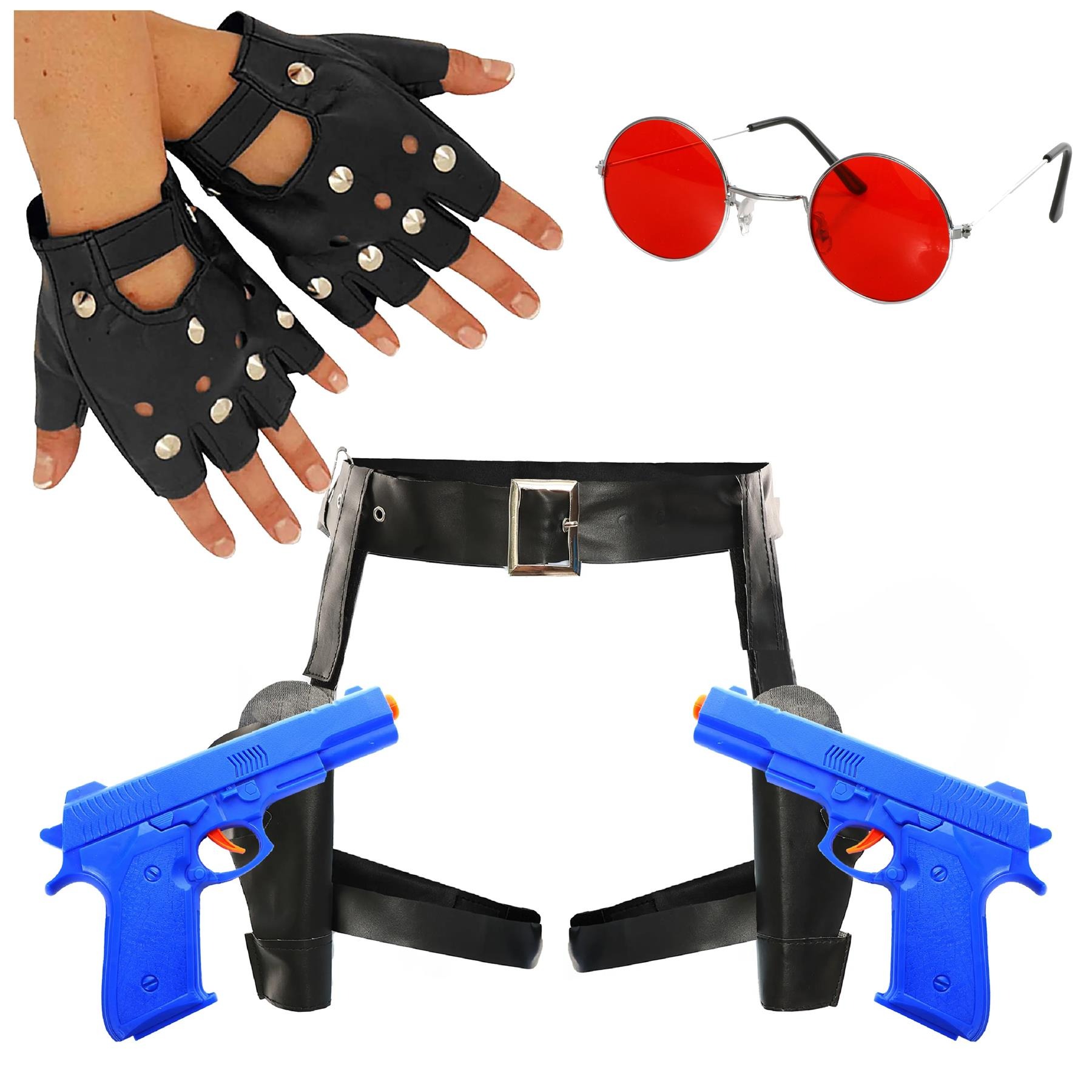 Ladies Temple Hunter Accessory Set | 3 Pcs | Gun Holster, Gloves & Round Glasses