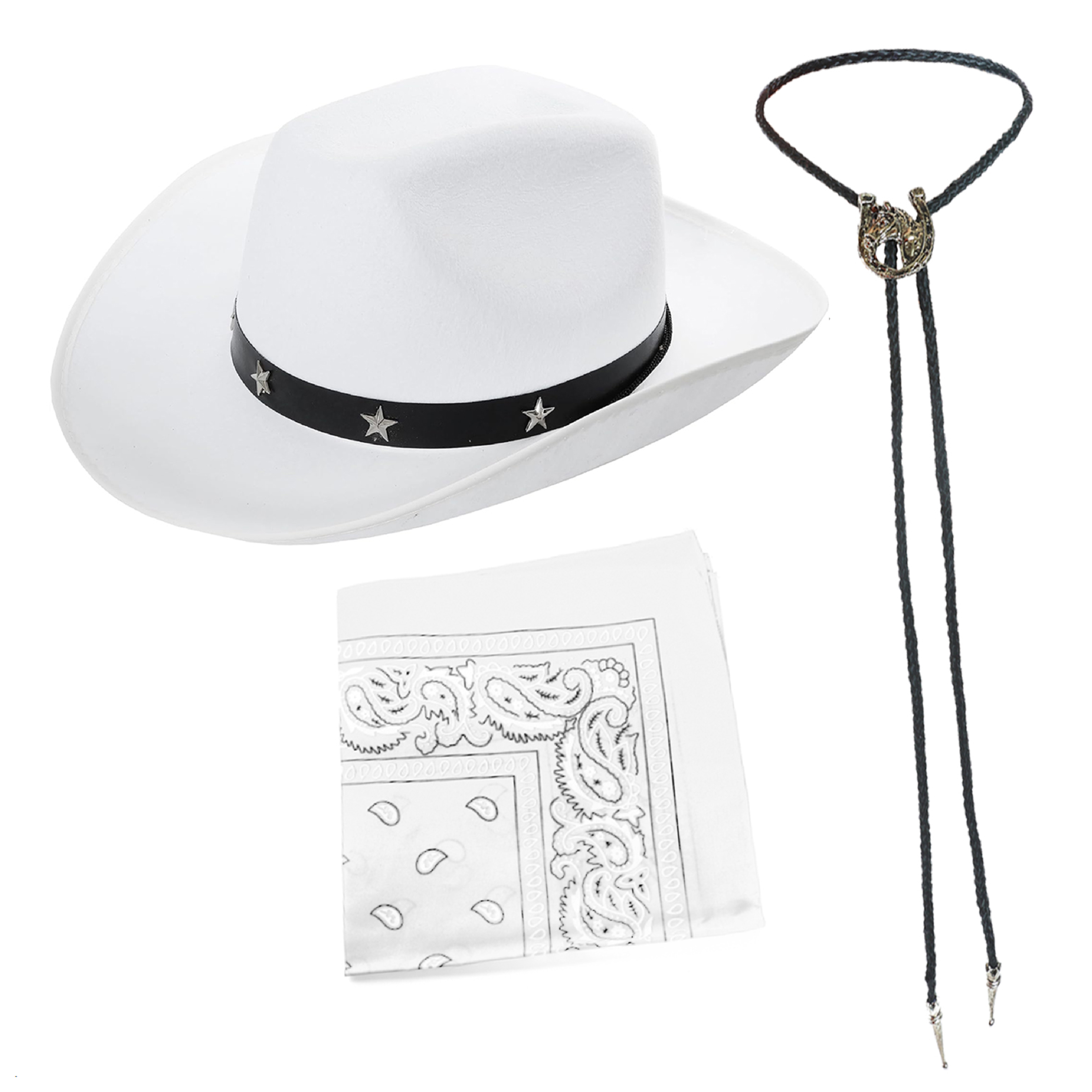 White Star Studded Cowboy Hat with Bandana & Tie