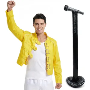 Adults 80's Rock Star Costume | 2 Pcs | Yellow Jacket & Inflatable Mic Stand