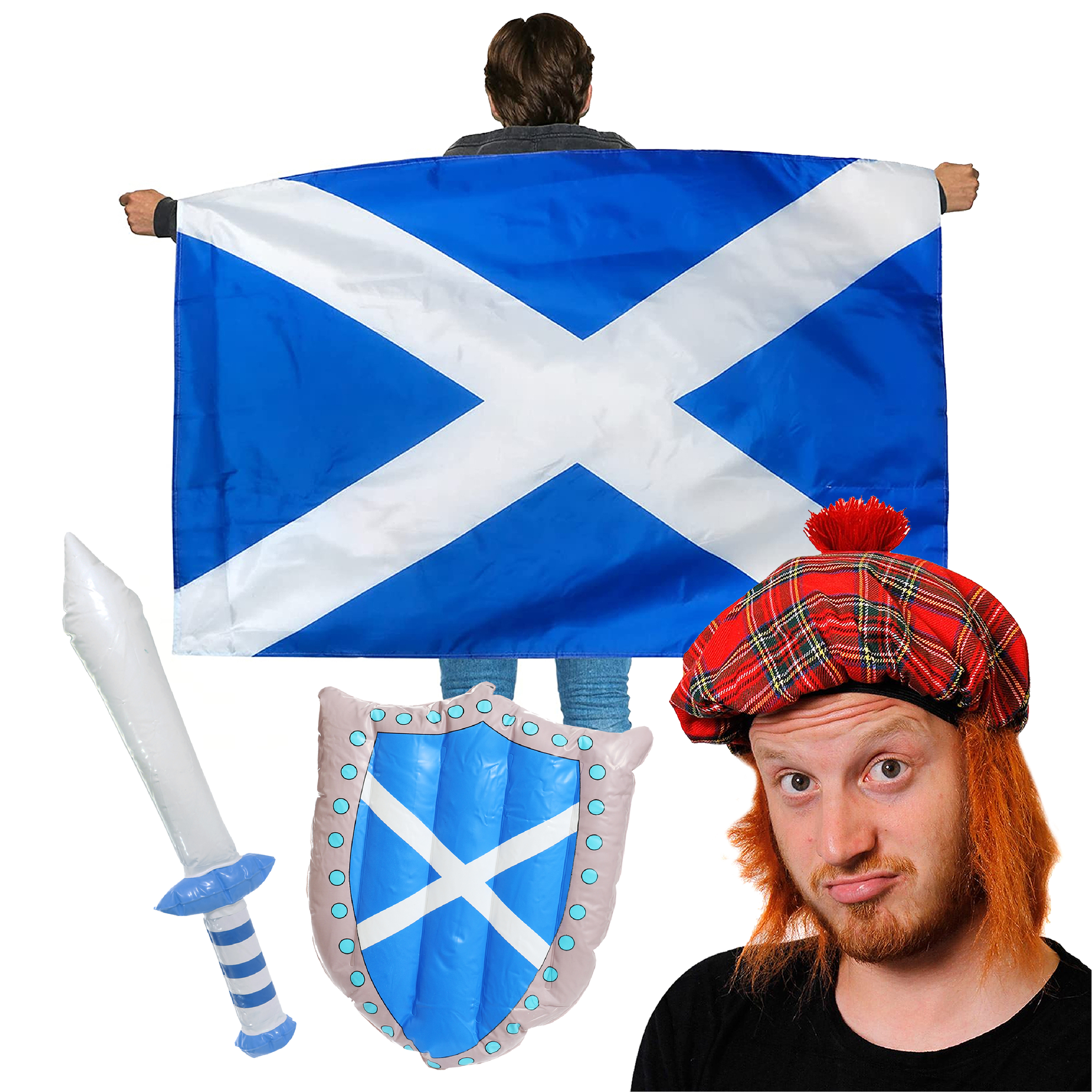 Scotland Wearable Flag - Tam O'Shanter Hat - Inflatable Sword & Shield