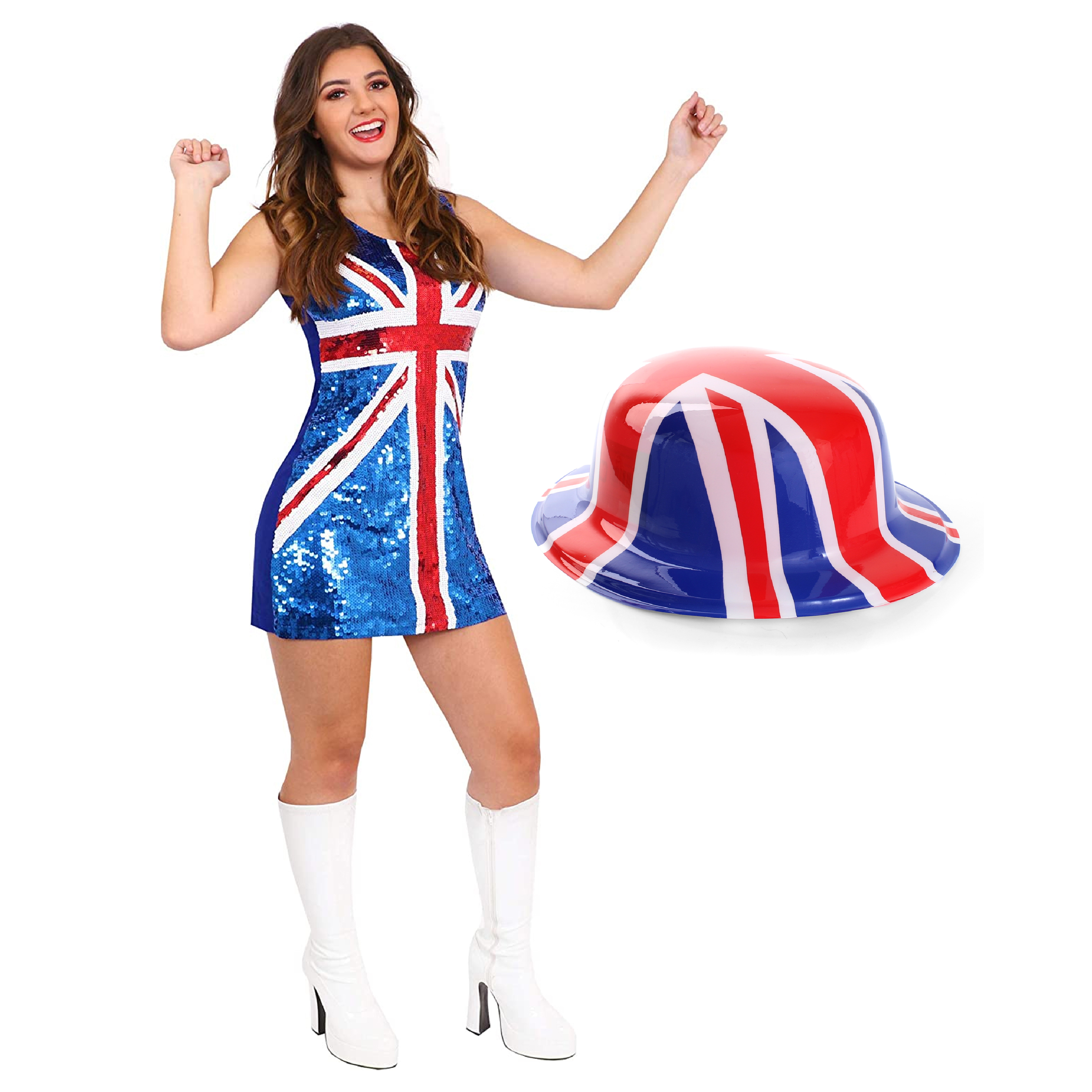 Sequin Union Jack Dress & Bowler Hat